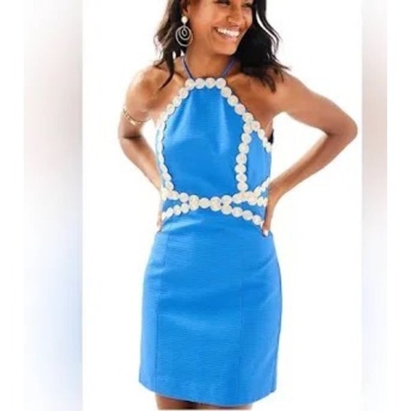 Lilly Pulitzer Dresses & Skirts - Lilly Pulitzer Pearl Shift Dress Bennet Blue Gold Soutache Halter 28998 Size 16